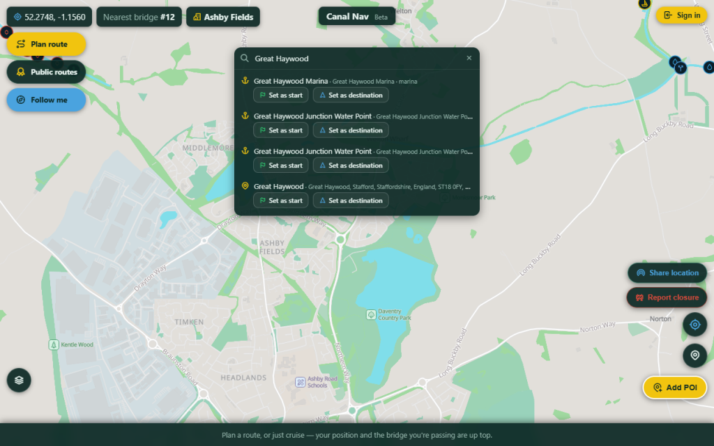 Finding your way around the canal map - Search for anything - Canal Nav