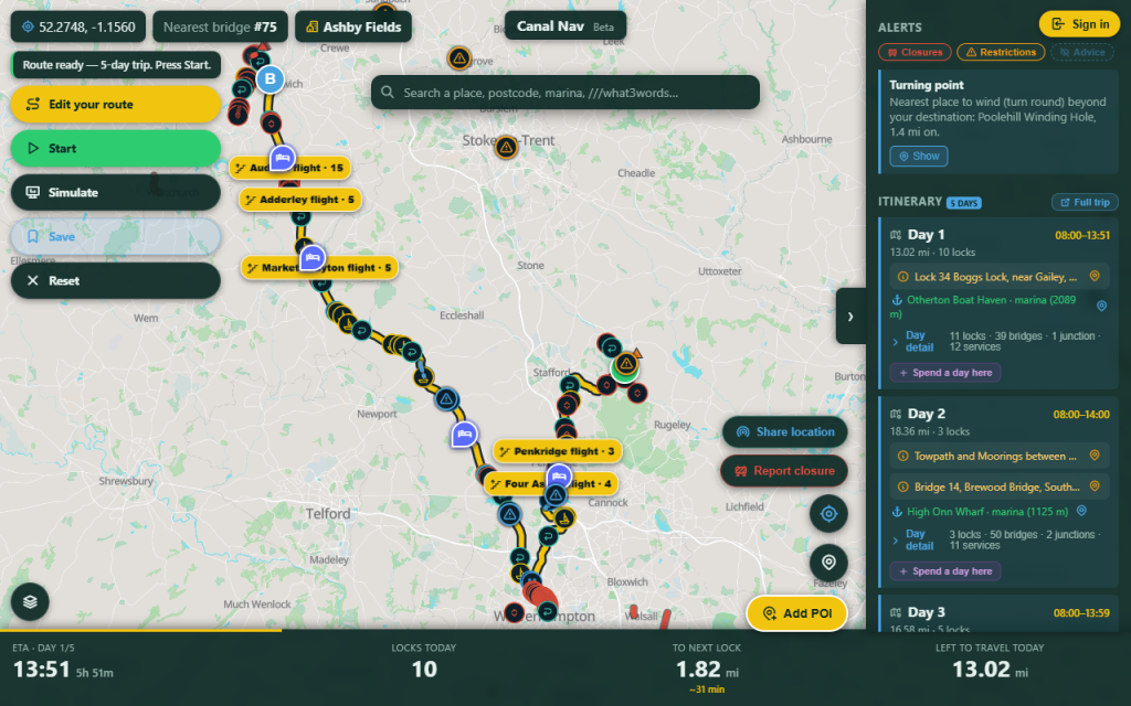 Planning a canal route - Check the day-by-day - Canal Nav