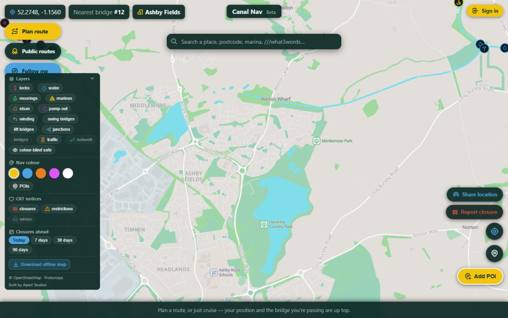 Finding your way around the canal map - It works offline - Canal Nav